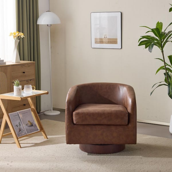 Karl home Brown Barrel Chair with Swivel Base