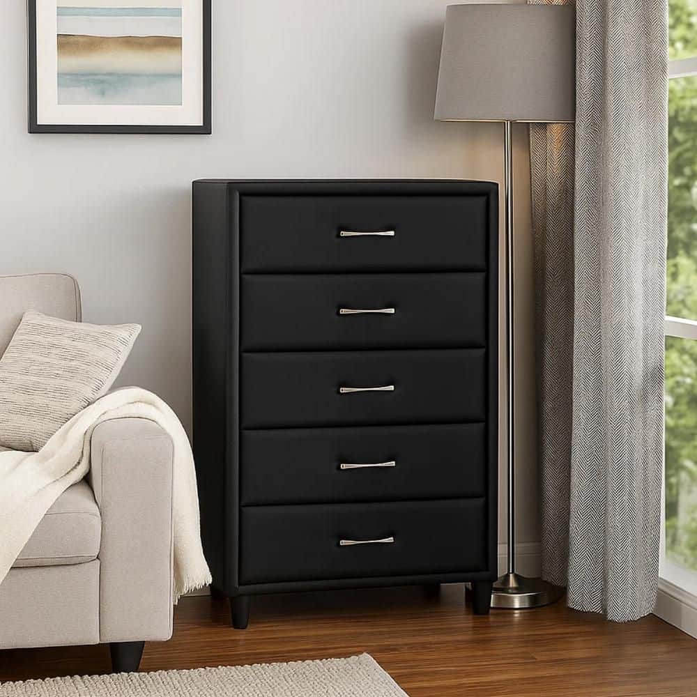 16 in. Black 5-Drawer Wooden Chest of Drawers price history on PriceWatchPro