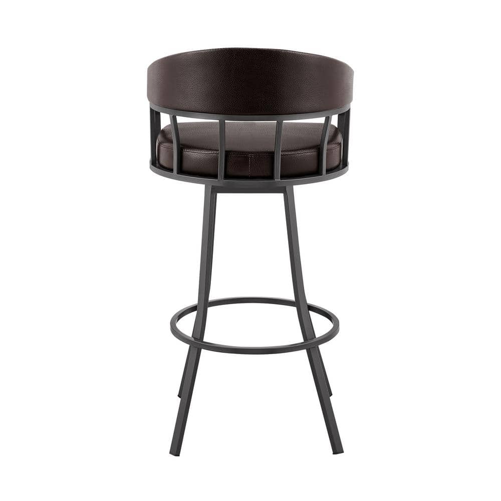 Valerie Adjustable Java Brown Metal Swivel Bar Stool with Brown Faux Leather