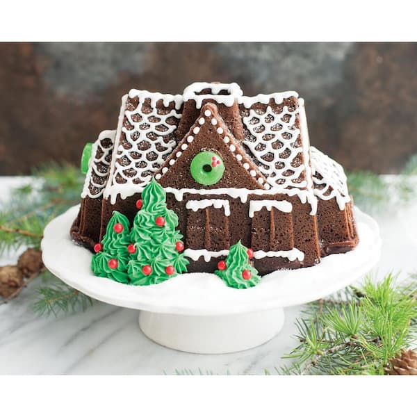 Bundt pan GINGERBREAD HOUSE, silver, Nordic Ware 