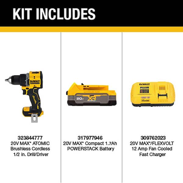 ATOMIC 20V MAX Lithium-Ion Brushless Cordless 1/2 in. Drill Driver with POWERSTACK 1.7 Ah Battery Pack and Charger