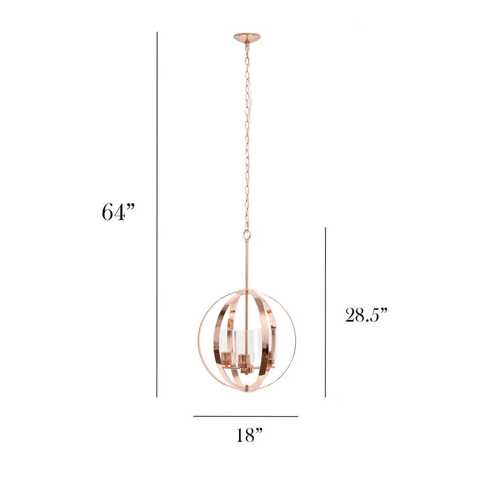 Elegant 18" Rose Gold Orb Pendant with Adjustable 3-Light Feature
