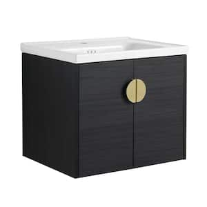 23.80 in. W x 18.50 in. D x 20.70 in. H Floating Wall-Mounted Bath Vanity in Black Chestnut with White Ceramic Top