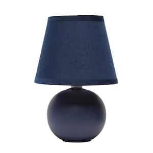 8.66 in. Blue Traditional Petite Ceramic Orb Base Bedside Table Desk Lamp with Matching Tapered Drum Fabric Shade