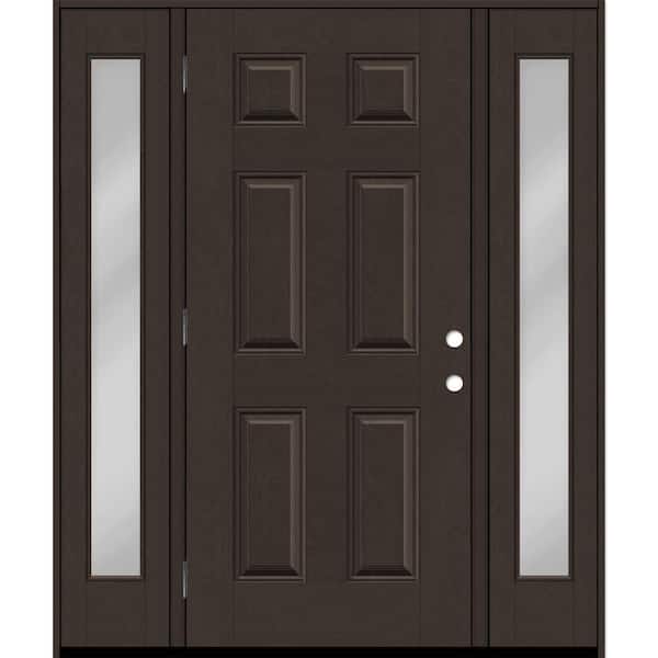 Regency 60 in. x 80 in. 6-Panel RHOS Hickory Stain Mahogany Fiberglass Prehung Front Door Clear 10 in. SLs 4-9/16