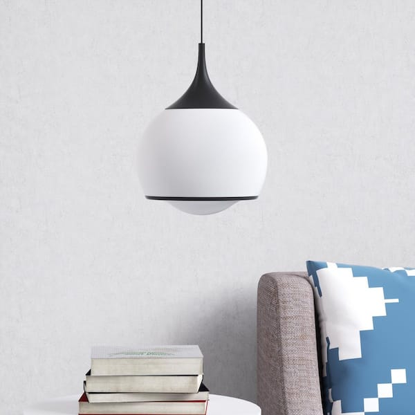 1-Light 13 in. Spray Paint Black Modern Global Glass Integrated LED Mini Pendant Light 3 CCT For Kitchen Island