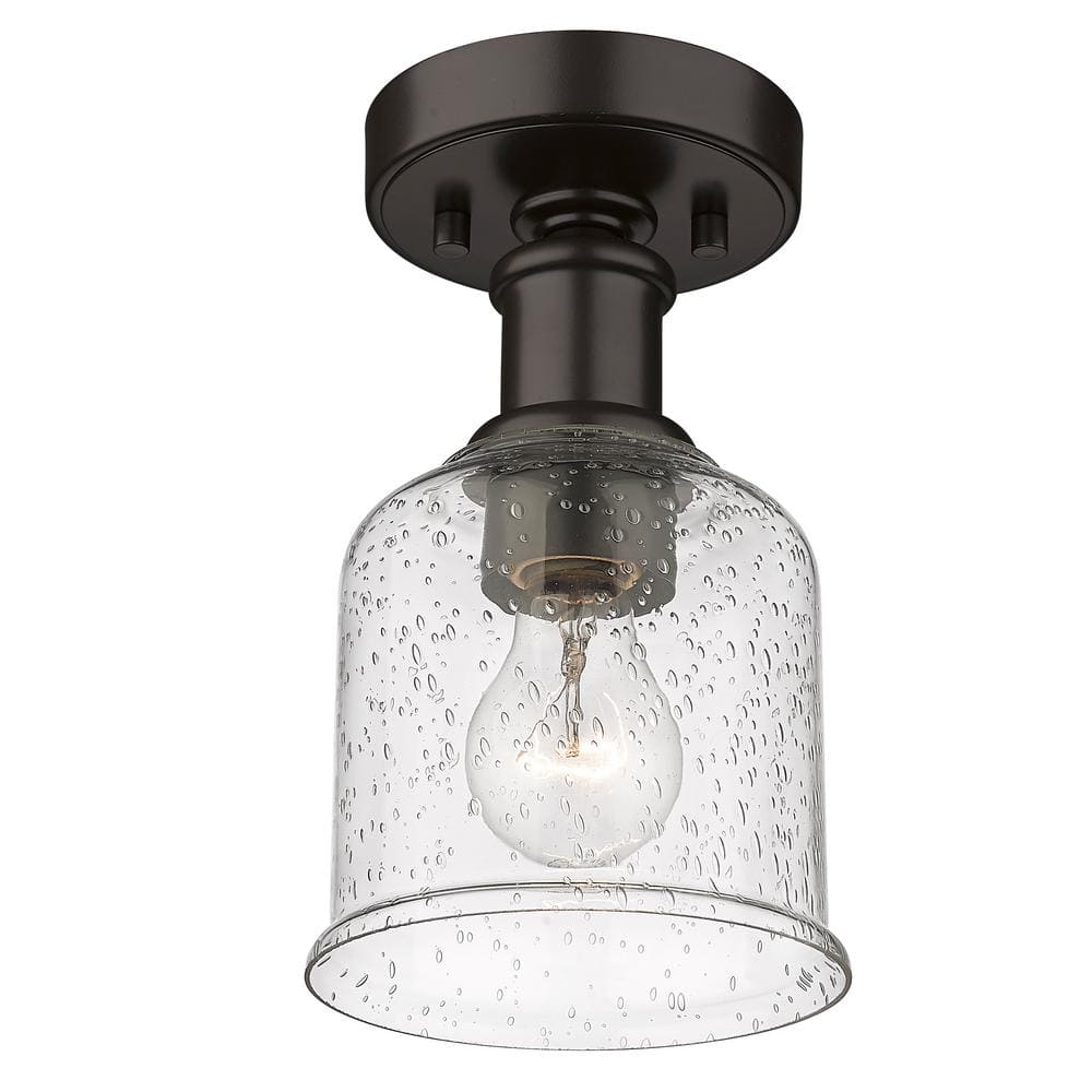 Rustic Bronze Globe Flush Mount with Clear Seedy Glass