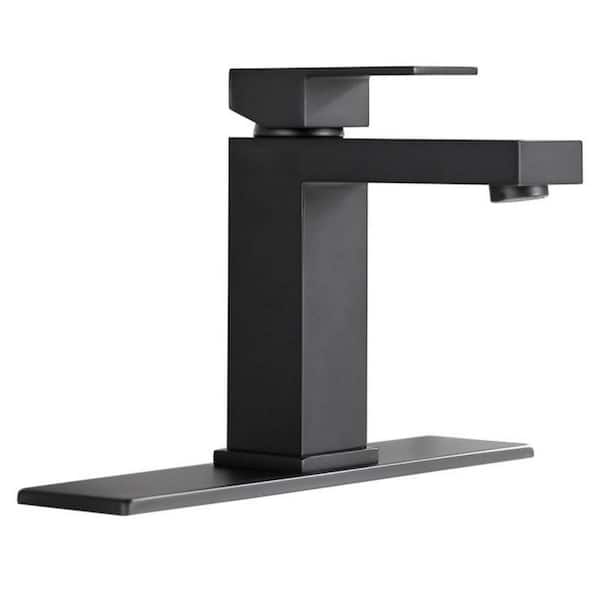 Aurora Decor ABA Single Hole Single-Handle basin Bathroom Sink vanity Faucet Deckplate Included in Matte Black