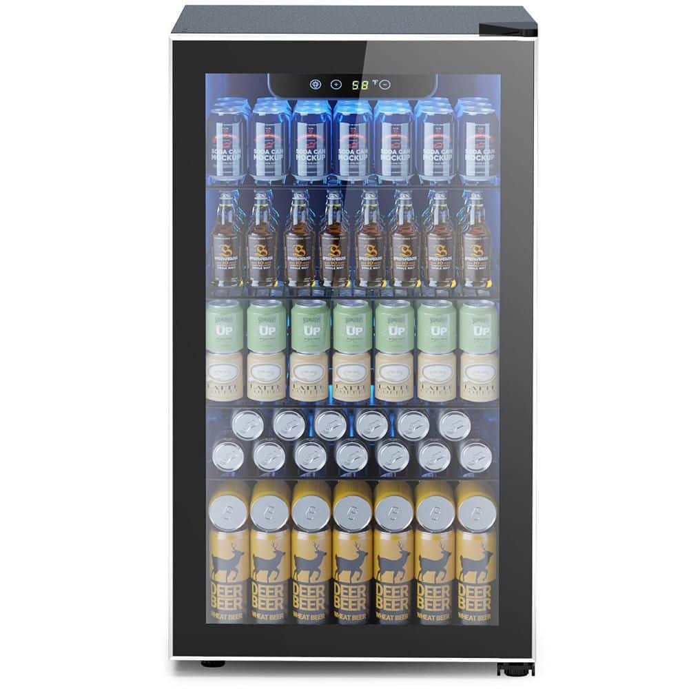 17.5 in. W 130 -Can Capacity Clear Glass Freestanding Indoor Beverage Refrigerator with Glass Door in Black price history on PriceWatchPro