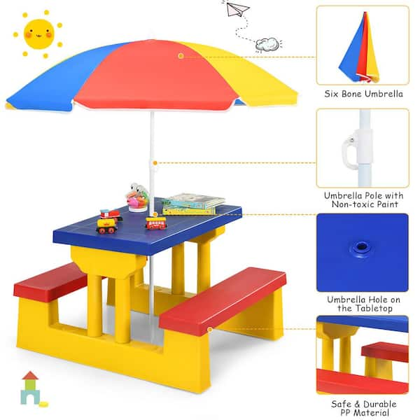 Costway Kids Picnic Table Set with Removable Umbrella Indoor