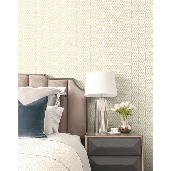 Diamond Metallic Gold And White Geometric Vinyl Peel & Stick Wallpaper Roll (Covers 30.75 Sq. Ft.)