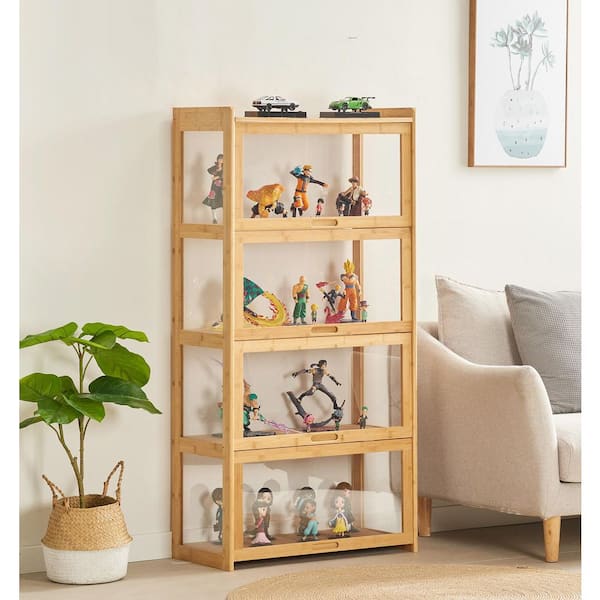 51.1 in. Display Cabinet with Acrylic Doors, 4-Tier Display Shelf for Office, Playroom, Living Room, Brown