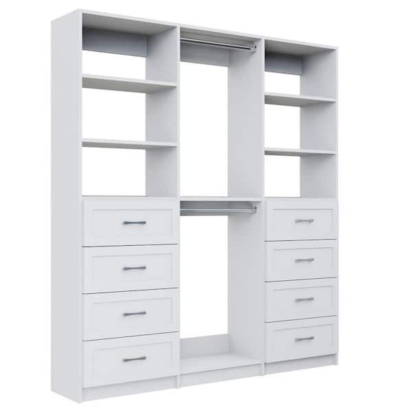 Alto Collection 99 in. W White Tower System Shaker 2 4-Drawer and Double Hang 13-Shelf Wood Closet System