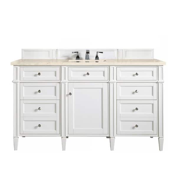 James Martin Vanities Brittany 60.0 in. W x 23.5 in. D x 34 in. H Single Bath Vanity in Bright White with Eternal Marfil Top