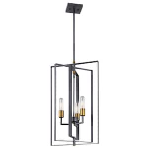 Taubert 3-Light Black/Natural Brass Mid-Century Modern Candle Foyer Pendant Hanging Light