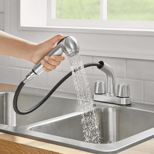 4 in. Centerset 2-Handle Pull-Out Sprayer Laundry Faucet in Chrome 4 in. Centerset 2-Handle Pull-Out Sprayer Laundry Faucet in Chrome