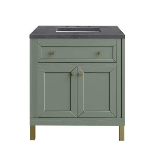 James Martin Vanities Chicago 30.0 in. W x 23.5 in. D x 34 in. H Bathroom Vanity in Smokey Celadon with Charcoal Soapstone Quartz Top