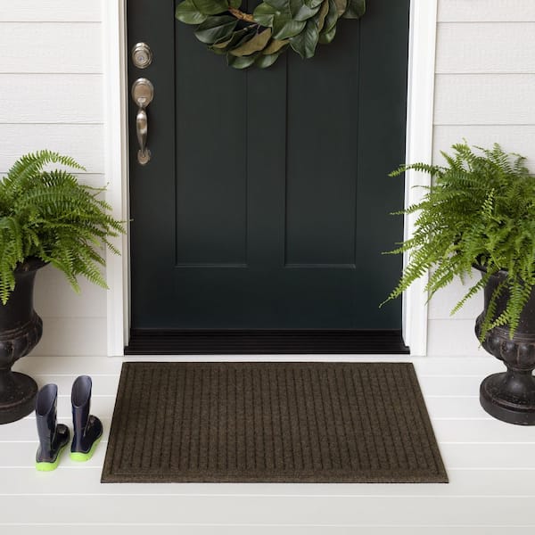 Waffle Grid  Brown 18 in. x 30 in. Recycled Rubber Indoor/Outdoor Impressions Door Mat
