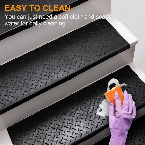 Black 35 in. x 10 in. Rubber Stair Tread Cover Set of 3 Non-Slip Outdoor Stair Treads for Wooden Steps