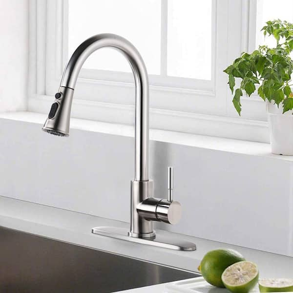 Single-Handle Pull-Down Sprayer Kitchen Faucet Stainless Steel with Swivel Spout in Brushed Nickel