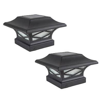 Kingsbridge Solar Black Dual Lighted Outdoor Integrated LED Post Cap (2-Pack)