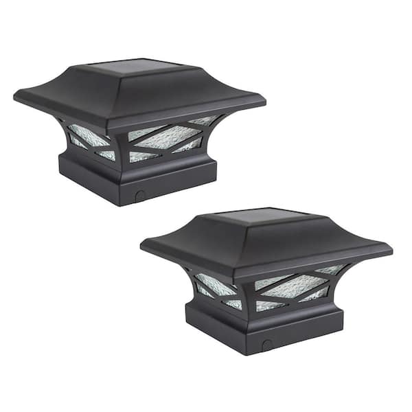 CLASSY CAPS Kingsbridge Solar Black Dual Lighted Outdoor Integrated LED Post Cap (2-Pack)
