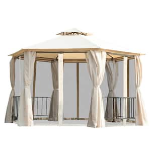 13 ft. x 13 ft. Beige Patio Gazebo with Netting and Curtains for Garden, Lawn, Backyard, and Deck