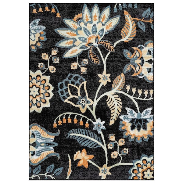 Floral Medallion Black 7 ft. 10 in. x 10 ft. Area Rug