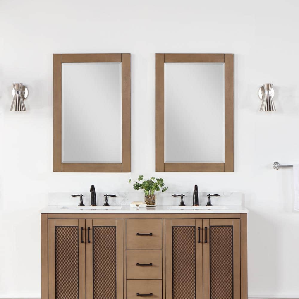 Ivy 36" x 24" Brown Pine Rectangular Bathroom Mirror