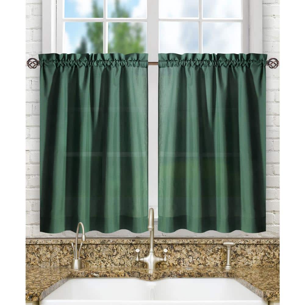 Stacey Green Cotton Polyester Sheer Rod Pocket Window Tier Pair