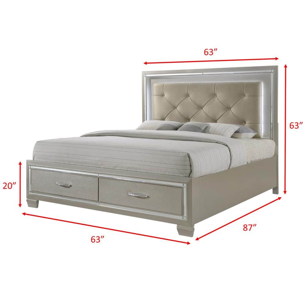 Glamorous Gray Queen Upholstered Storage Bed with Nailhead Trim