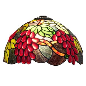 12 in. Dia x 7 in. H Tiffany Style Stained Glass Dome Table Lamp Shade with No Fitter