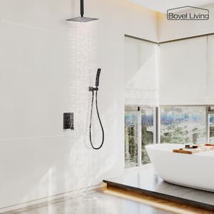 1-Spray Patterns with 2.5 GPM 10 in. Ceiling Mount Dual Shower Heads with Pressure Balance Valve in Oil Rubbed Bronze