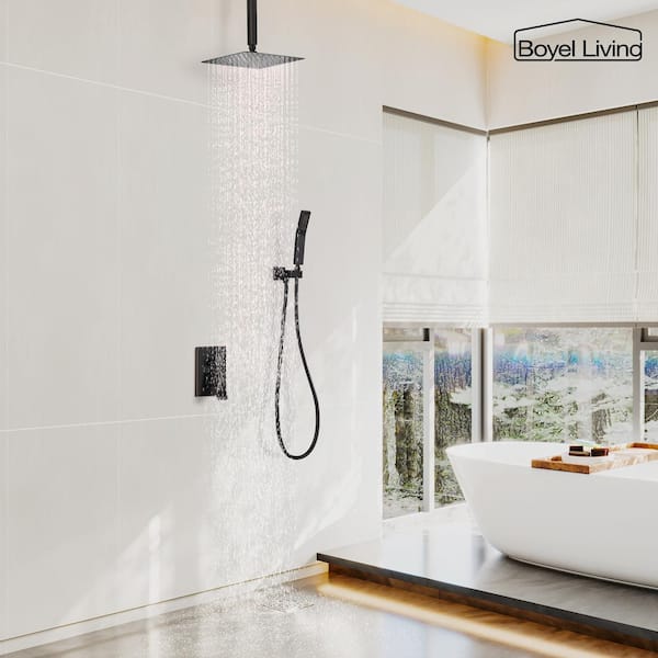 1-Spray Patterns with 2.5 GPM 10 in. Ceiling Mount Dual Shower Heads with Pressure Balance Valve in Oil Rubbed Bronze
