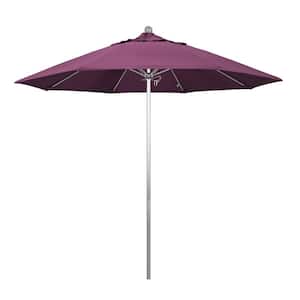 9 ft. Silver Aluminum Commercial Market Patio Umbrella with Fiberglass Ribs and Push Lift in Iris Sunbrella