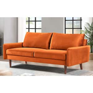 Kalum 70 in. Wide Square Arm Velvet Mid-Century Modern Rectangle Sofa in Orange