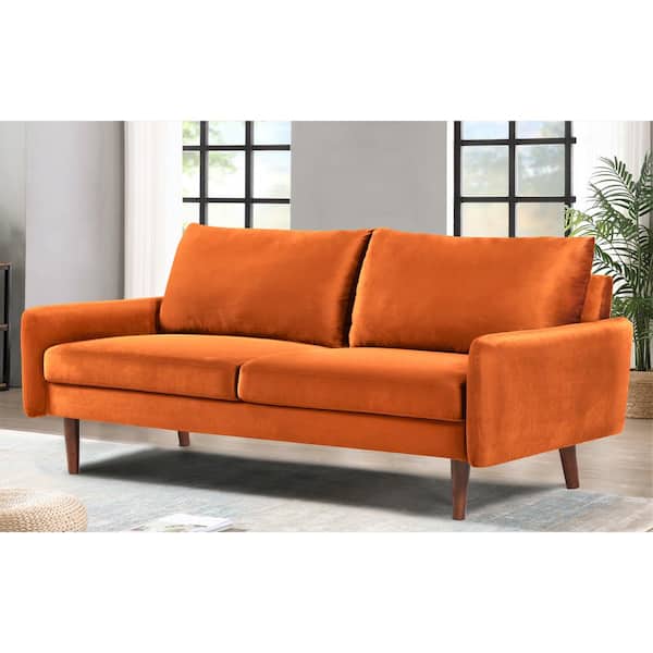US Pride Furniture Kalum 70 in. Wide Square Arm Velvet Mid-Century Modern Rectangle Sofa in Orange