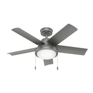 Seawall 44 in. Outdoor Matte Silver Ceiling Fan with Light Kit Included