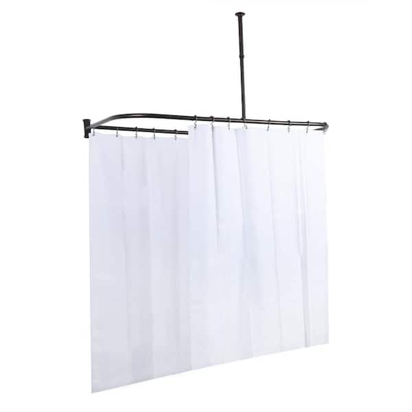 Rustproof Aluminum D Shape Shower Rod, Free Standing Shower Curtain Rail Ceiling