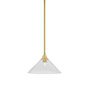 Sparta 100-Watt 1-Light New Age Brass Stem Pendant Light with Smoke Bubble Glass Shade and Light Bulb Not Included