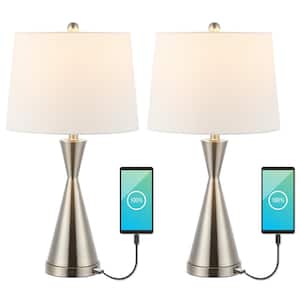 Colton 26 in. Nickel Classic French Country Iron LED Table Lamp with USB Charging Port, (Set of 2)