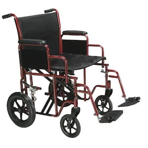 Bariatric Heavy Duty Transport Wheelchair with Swing-away Footrest, Red