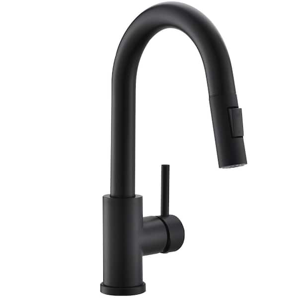 AIMADI Single Handle Pull Down Sprayer Kitchen Faucet with Advanced Spray High Arc 1 Hole Kitchen Basin Taps in Matte Black