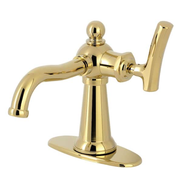 Hallerbos 1-Handle Single Hole Bathroom Sink Faucet with Push Pop-Up Drain in Polished Brass