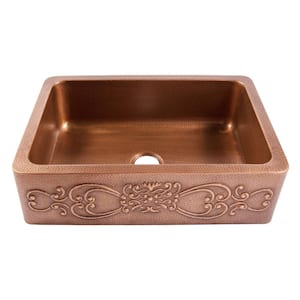 Ganku 33 in. Farmhouse Apron Front Undermount Single Bowl 16 Gauge Antique Copper Kitchen Sink with Scroll
