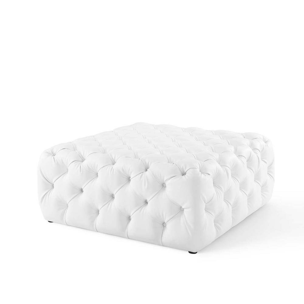 White Tufted Vegan Leather Large Square Ottoman