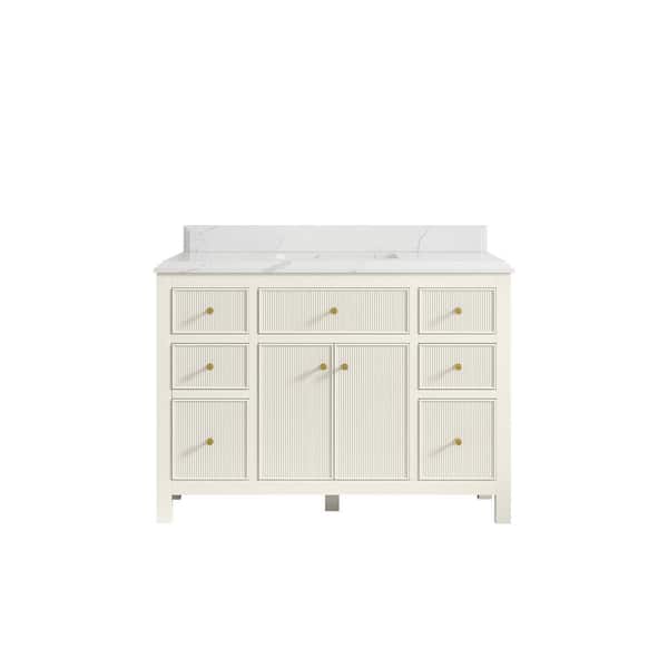 Willow Collections Sonoma 48 in. Single Sink Freestanding Alabaster Bath Vanity with Calacatta Laza Quartz Top Unassembled