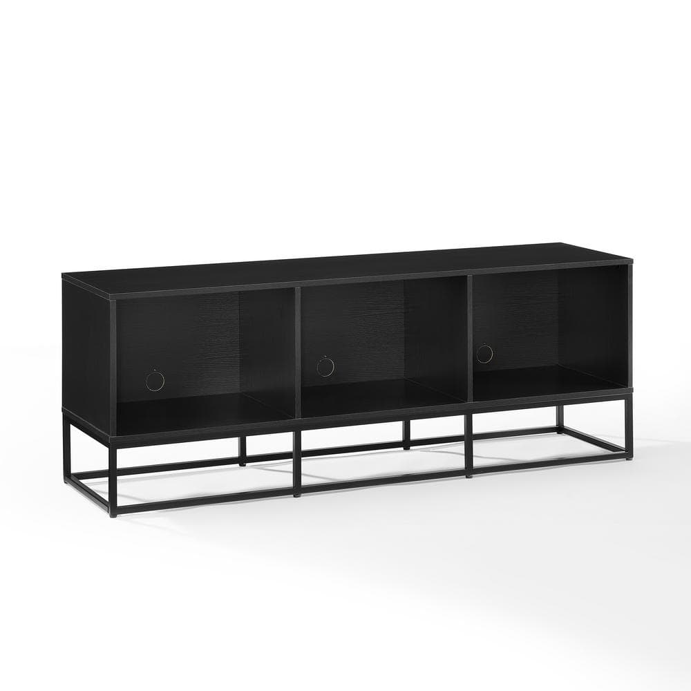 Black Steel Minimalist Media Console with Vinyl Storage