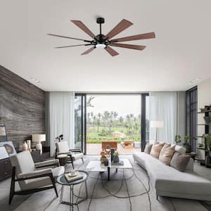 72 in. LED Indoor Black and Walnut Ceiling Fan with Remote