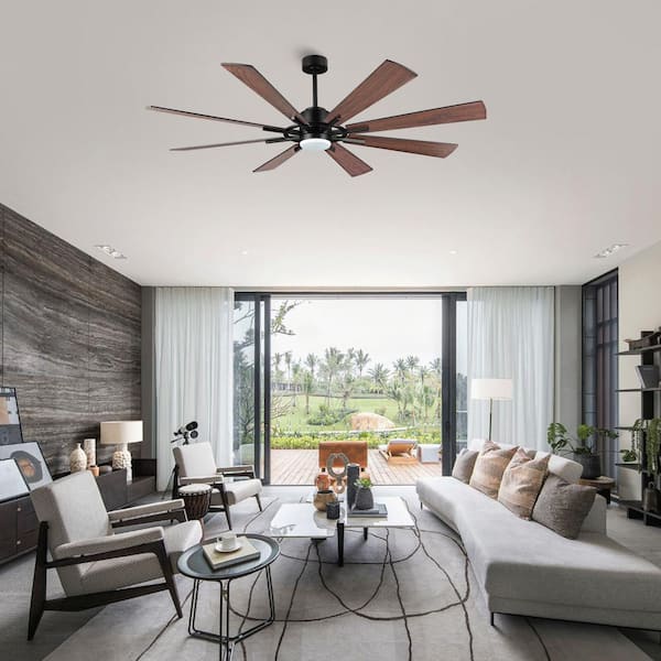 WINGBO 72 in. LED Indoor Black and Walnut Ceiling Fan with Remote